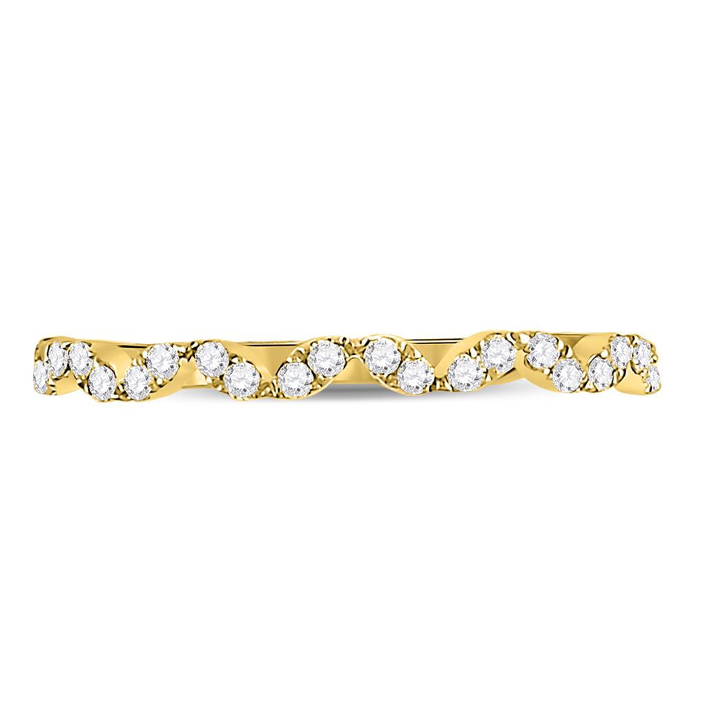 10k Yellow Gold Round Diamond Zigzag Stackable Band Ring 1/5 Cttw