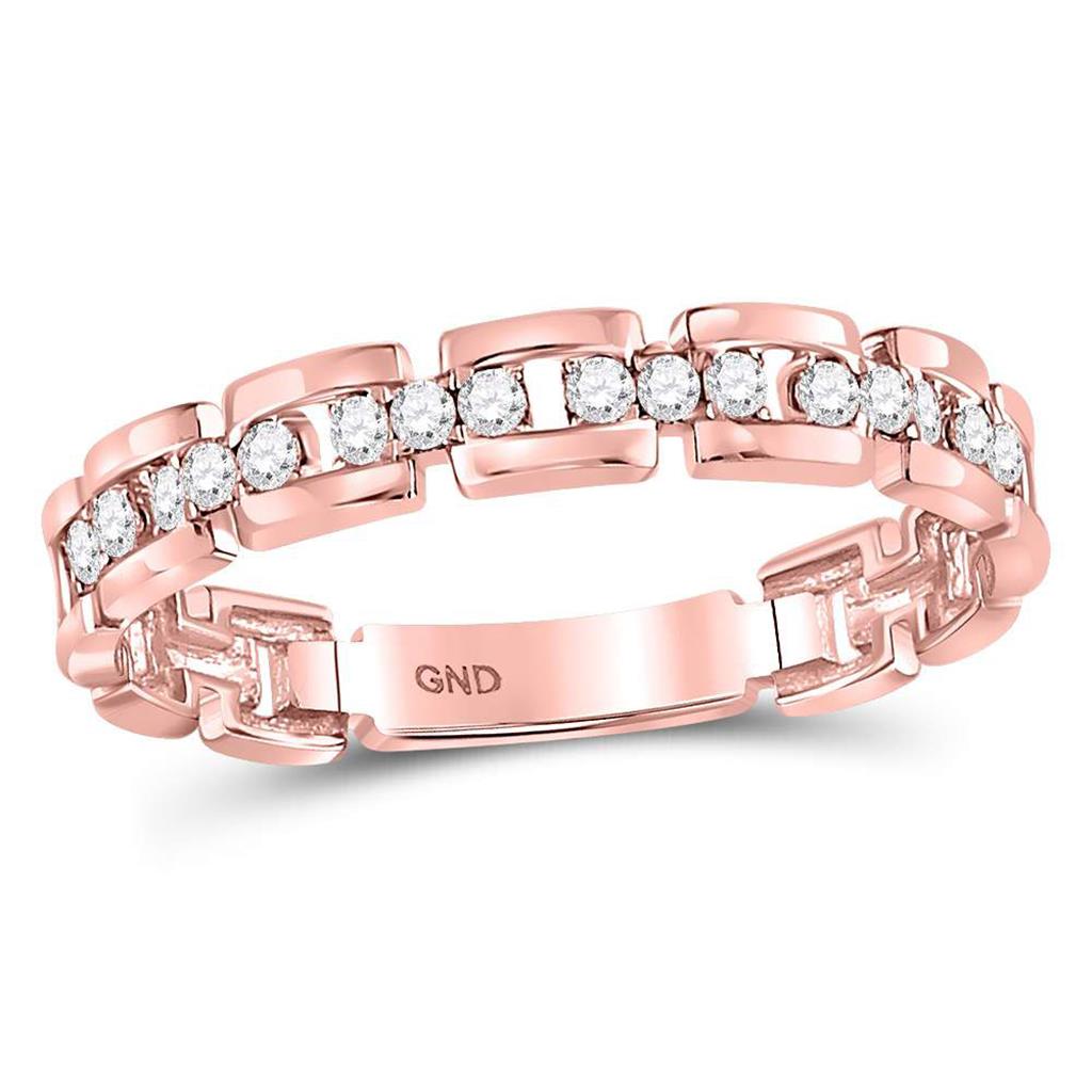 10kt Rose Gold Round Diamond Rolo Link Stackable Band Ring 1/5 Cttw