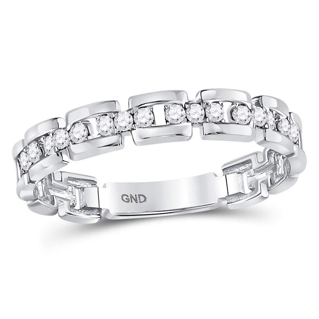 14kt White Gold Round Diamond Rolo Link Stackable Band Ring 1/5 Cttw