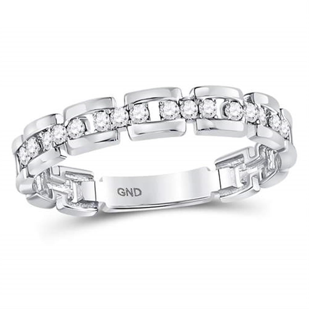 14kt White Gold Round Diamond Rolo Link Stackable Band Ring 1/5 Cttw