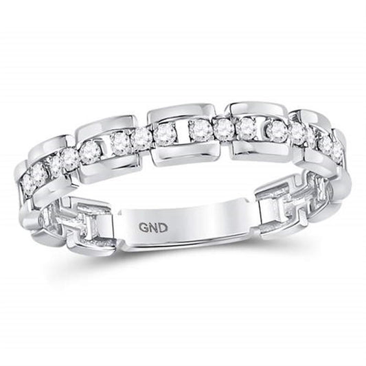 14kt White Gold Round Diamond Rolo Link Stackable Band Ring 1/5 Cttw