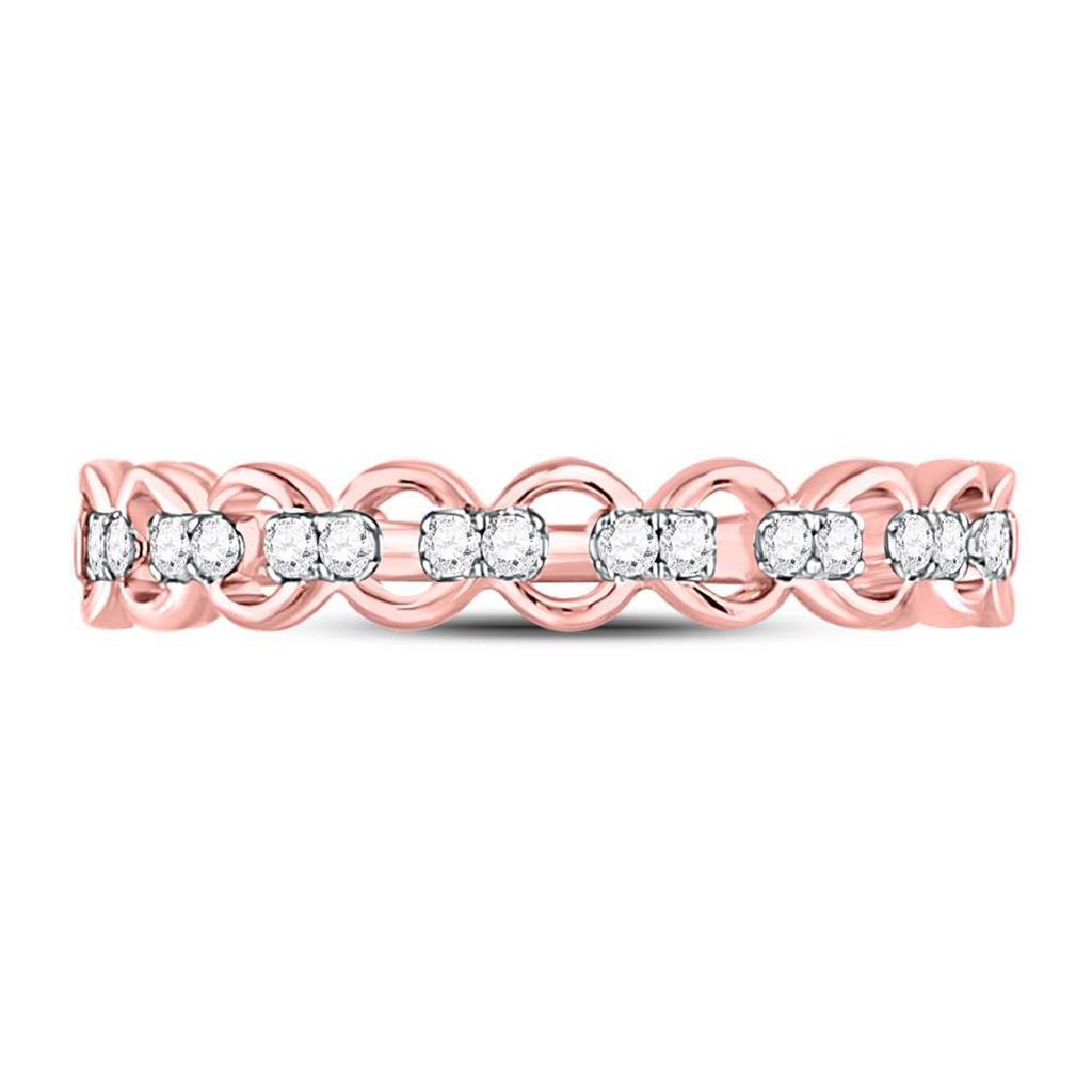 10kt Rose Gold Round Diamond Link Stackable Band Ring 1/8 Cttw