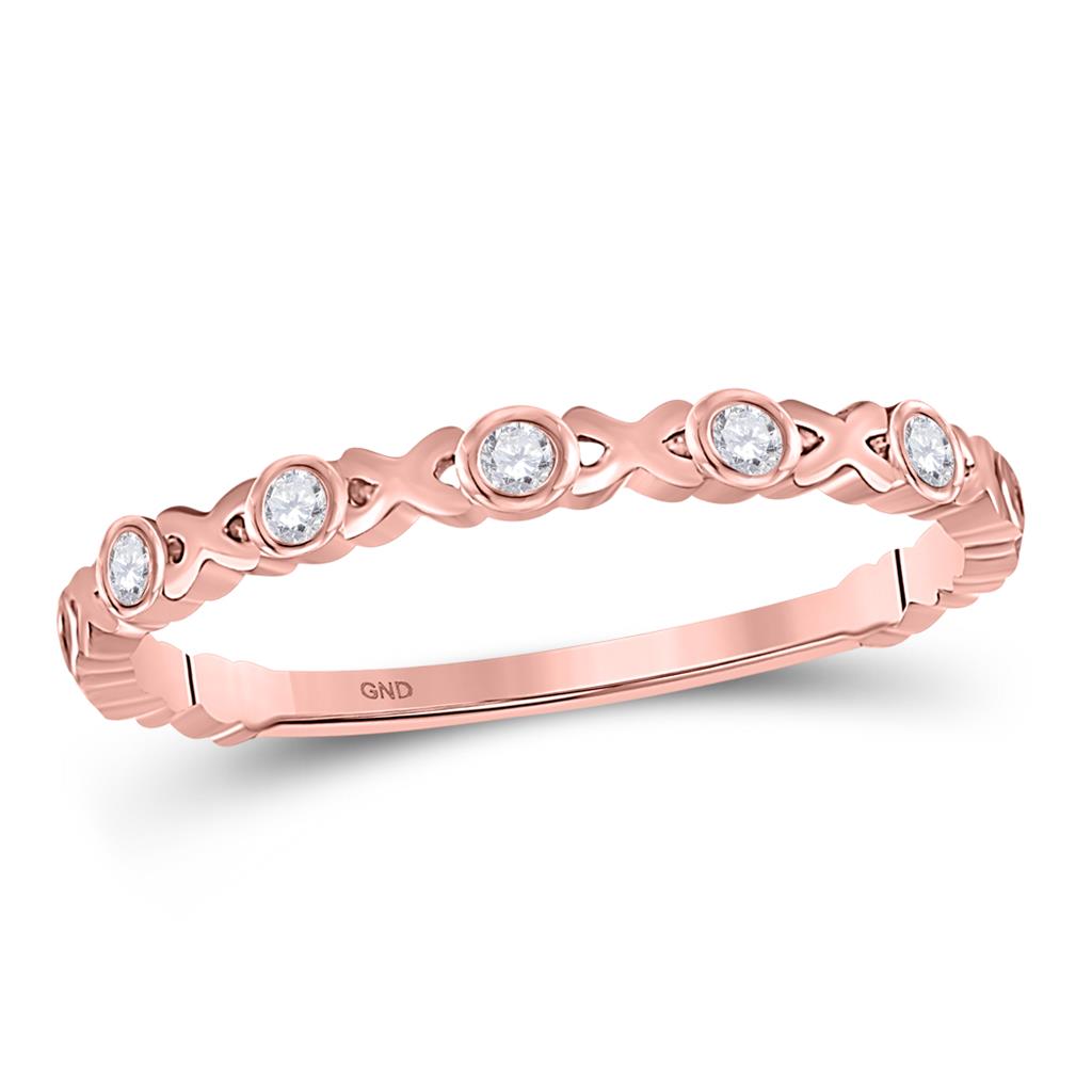 10k Rose Gold Round Diamond XOXO Stackable Band Ring 1/12 Cttw