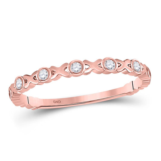 10k Rose Gold Round Diamond XOXO Stackable Band Ring 1/12 Cttw