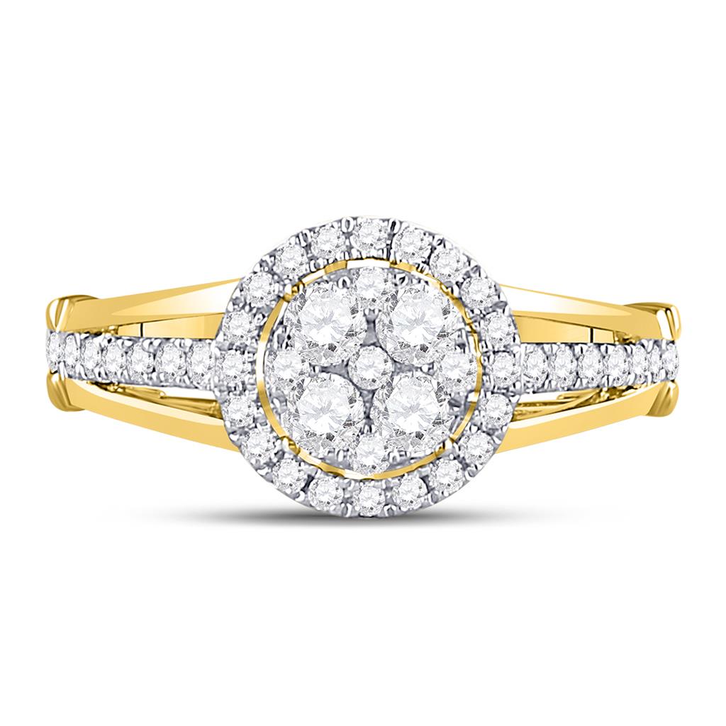 14k Yellow Gold Round Diamond Cluster Bridal Engagement Ring 3/4 Cttw