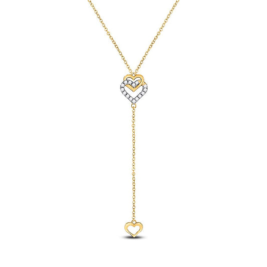 14k Yellow Gold Round Diamond Drop Dangle Pendant Heart Necklace 1/10 Cttw