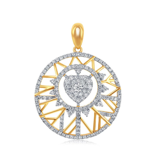 14k Yellow Gold Round Diamond Modern Starburst Heart Pendant 5/8 Ctw