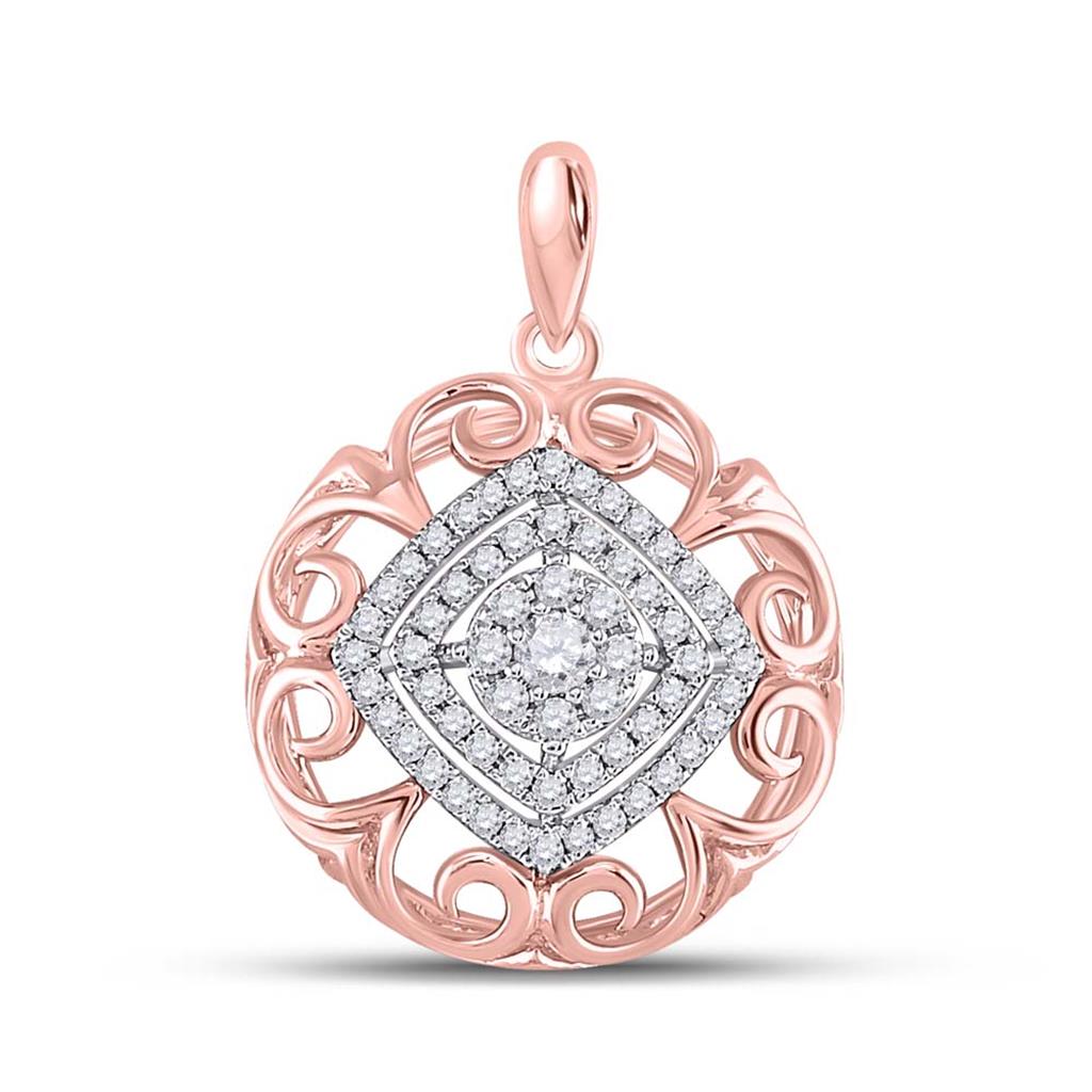 14k Two-tone Gold Round Diamond Filigree Fashion Pendant 1/3 Cttw