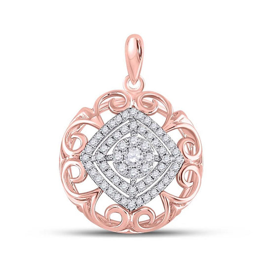 14k Two-tone Gold Round Diamond Filigree Fashion Pendant 1/3 Cttw