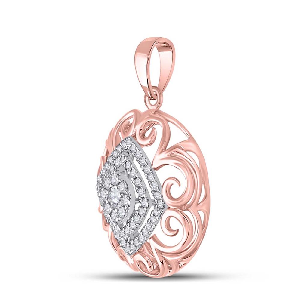 14k Two-tone Gold Round Diamond Filigree Fashion Pendant 1/3 Cttw