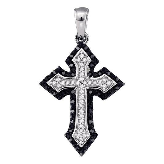 14k White Gold Black Diamond Cross Pendant 1/5 Cttw