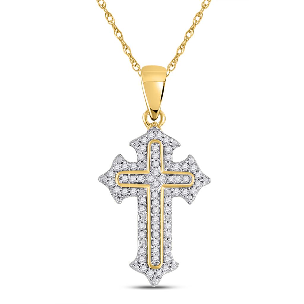 10k Yellow Gold Round Diamond Cross Religious Pendant 1/5 Cttw