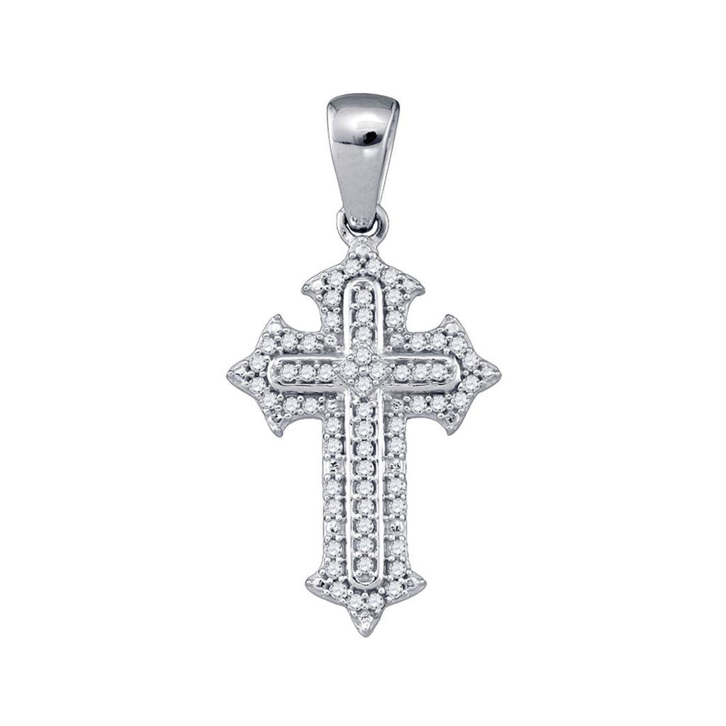 14k White Gold Round Diamond Cross Crucifix Pendant 1/5 Cttw