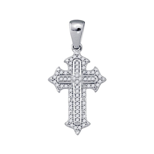 14k White Gold Round Diamond Cross Crucifix Pendant 1/5 Cttw