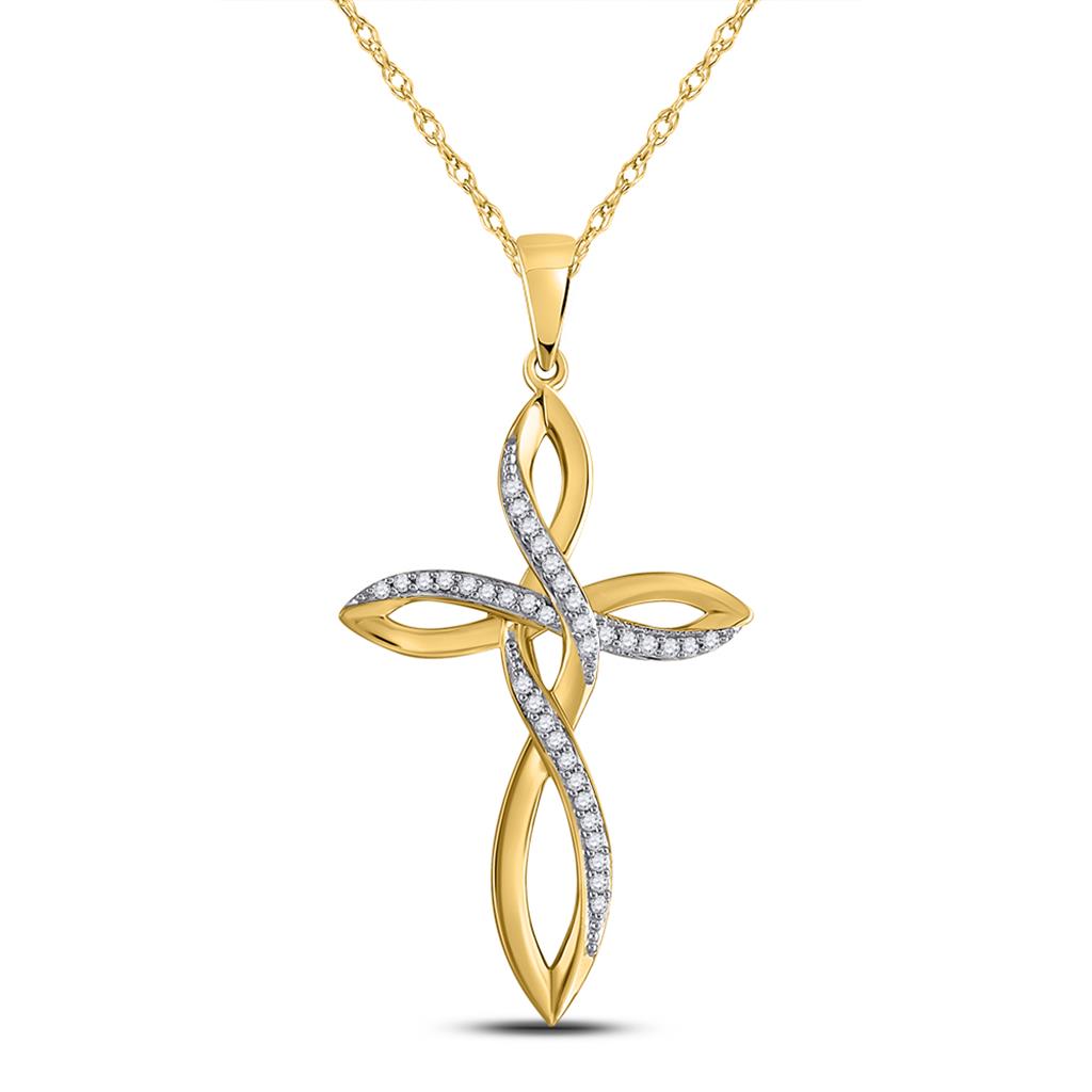 10k Yellow Gold Round Diamond Cross Pendant 1/10 Cttw