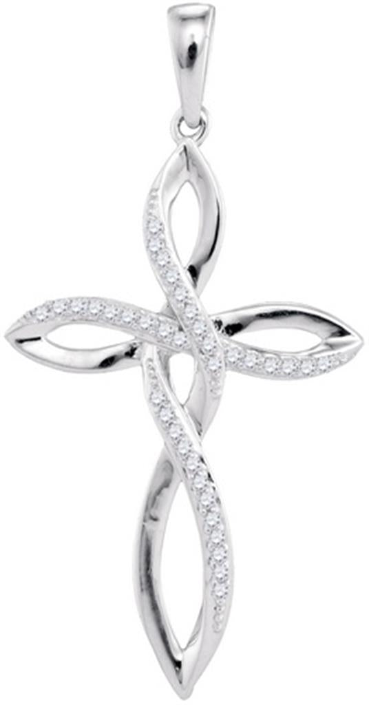 14k White Gold Round Diamond Cross Pendant 1/10 Cttw