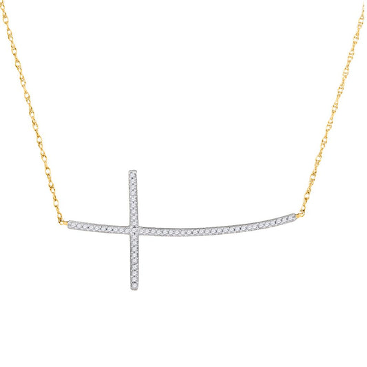 10k Yellow Gold Round Diamond Horizontal Cross Pendant 1/6 Cttw