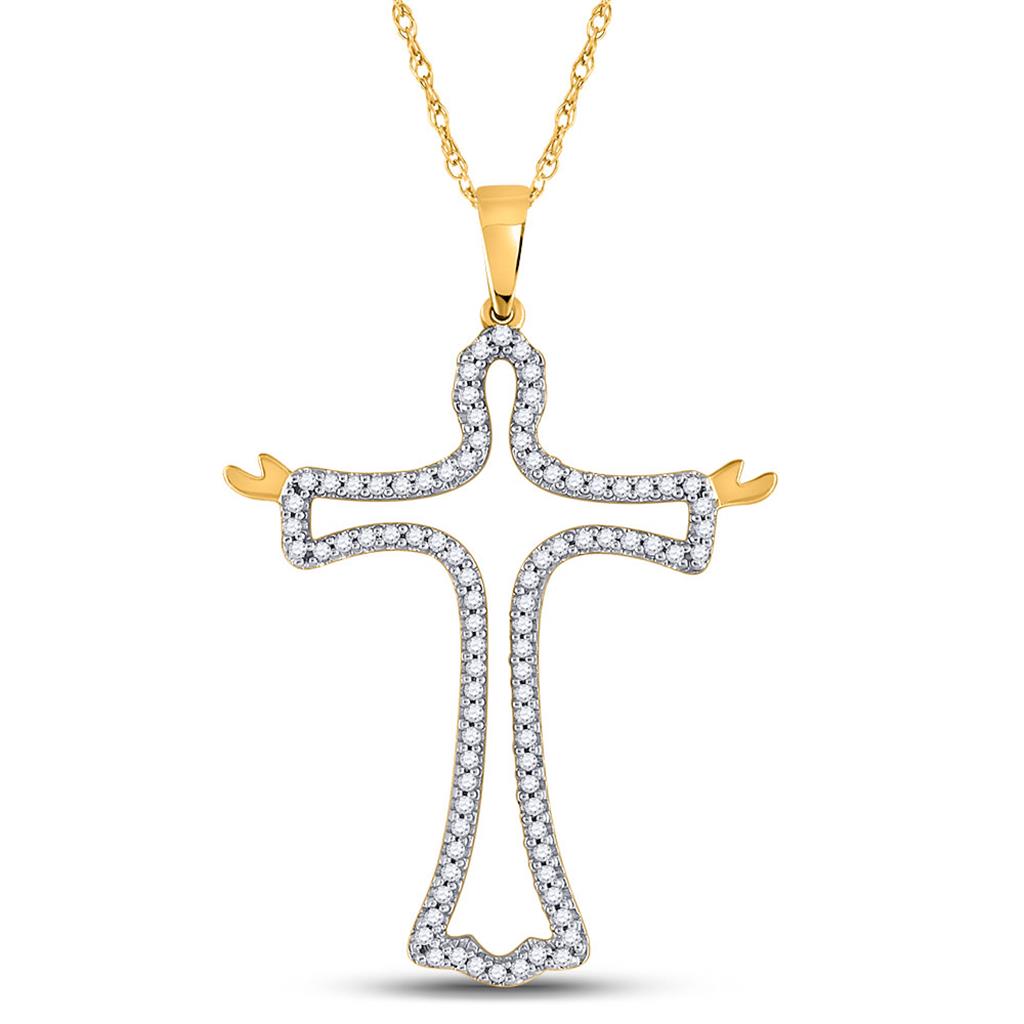 10k Yellow Gold Round Diamond Cross Open Arms Pendant 1/5 Cttw