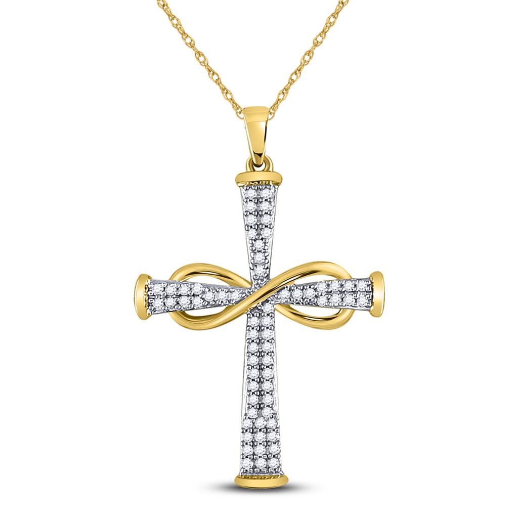 10kt Yellow Gold Round Diamond Cross Infinity Pendant 1/5 Cttw