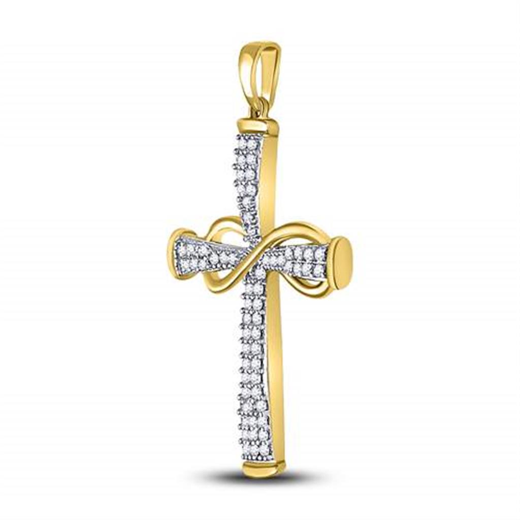 10kt Yellow Gold Round Diamond Cross Infinity Pendant 1/5 Cttw