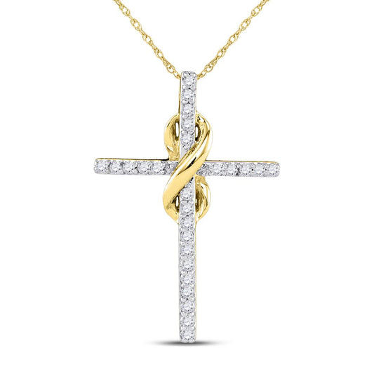 10k Yellow Gold Round Diamond Infinity Cross Pendant 1/4 Cttw