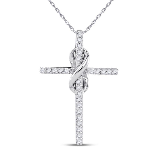 14k White Gold Round Diamond Cross Religious Pendant 1/4 Cttw