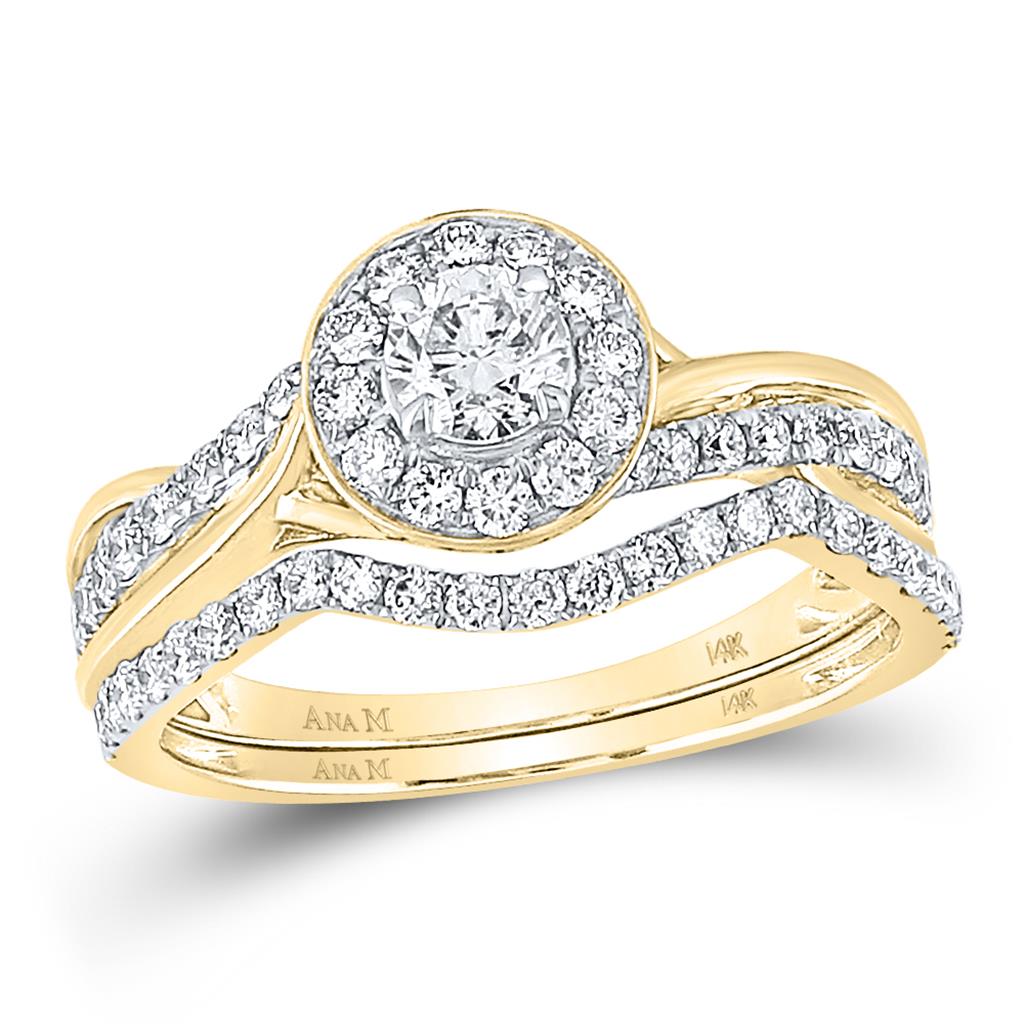 14k Yellow Gold Round Diamond Bridal Wedding Ring Set 1 Cttw