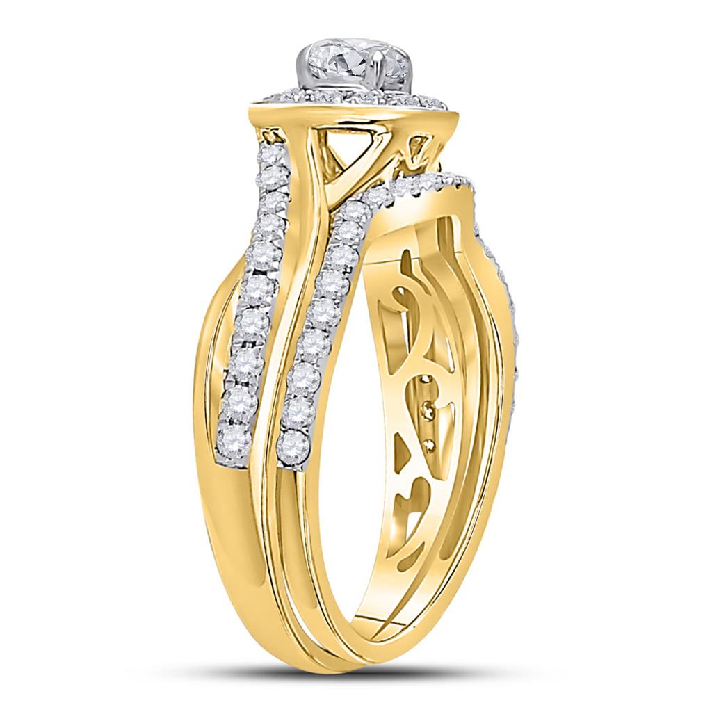 14k Yellow Gold Round Diamond Bridal Wedding Ring Set 1 Cttw