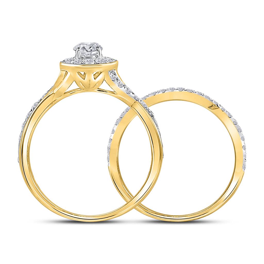 14k Yellow Gold Round Diamond Bridal Wedding Ring Set 1 Cttw