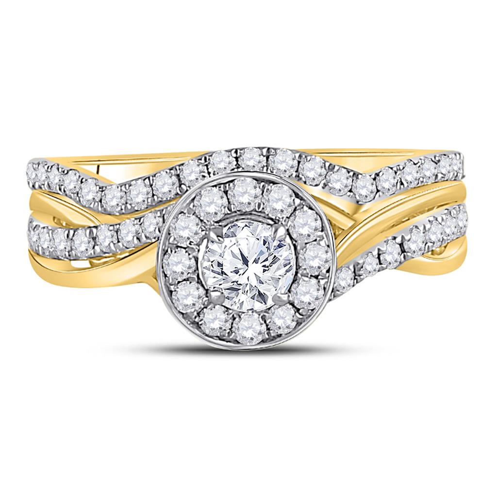 14k Yellow Gold Round Diamond Bridal Wedding Ring Set 1 Cttw