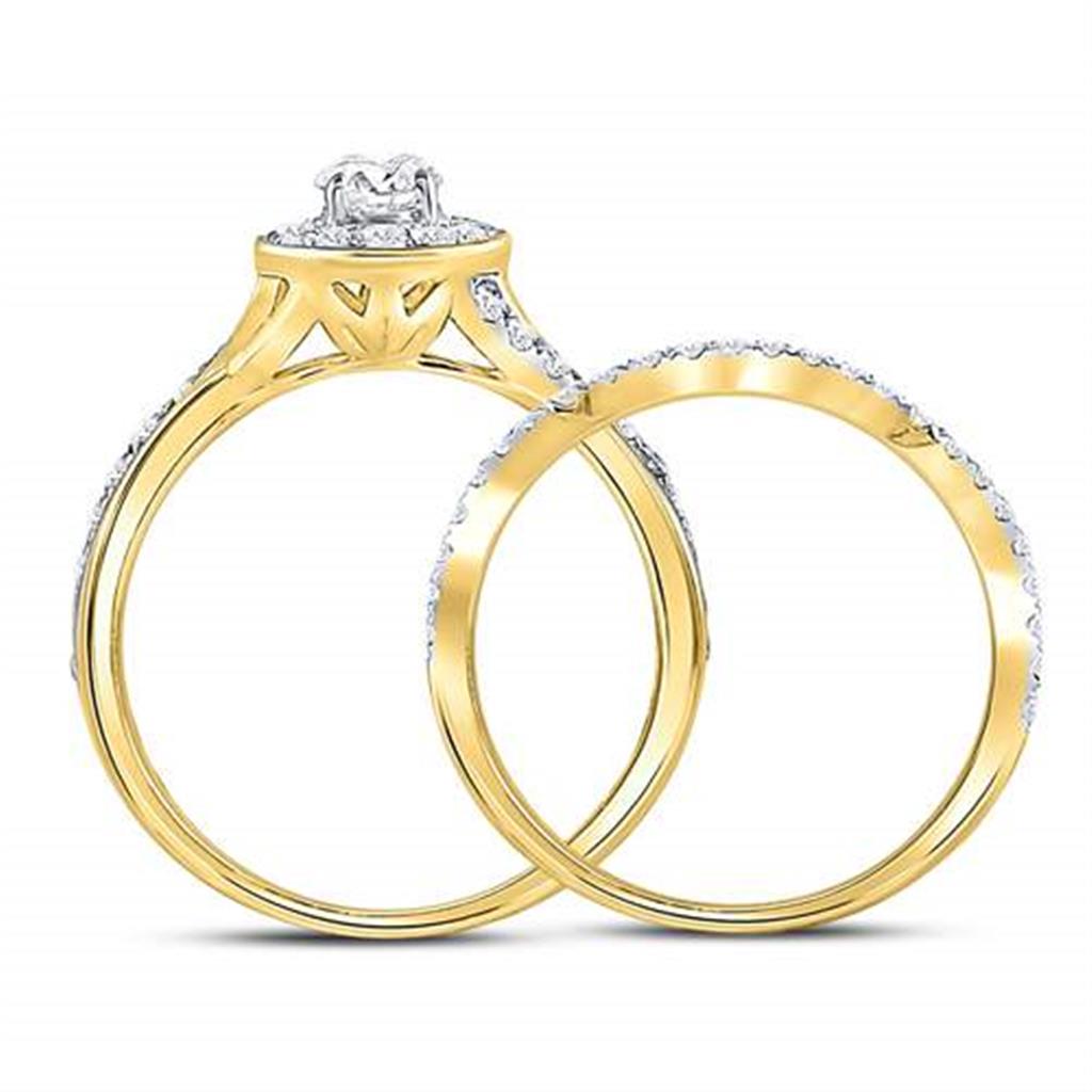 14k Yellow Gold Round Diamond Bridal Wedding Ring Set 1 Cttw