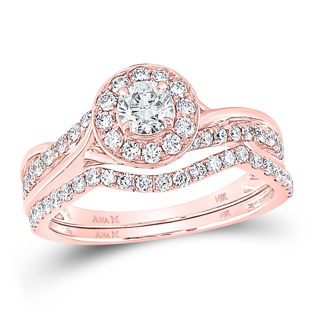 14k Rose Gold Round Diamond Bridal Wedding Ring Set 1 Cttw