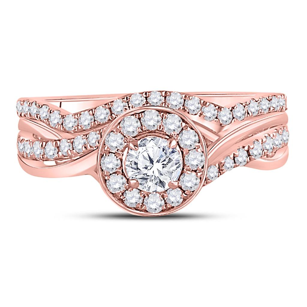 14k Rose Gold Round Diamond Bridal Wedding Ring Set 1 Cttw