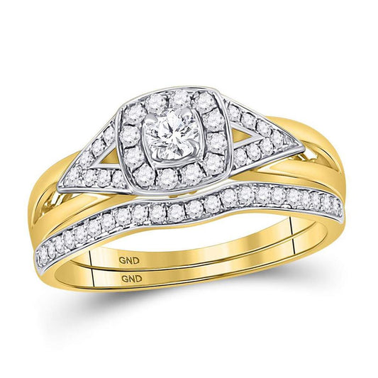 14k Yellow Gold Round Diamond Bridal Wedding Ring Set 1/2 Cttw