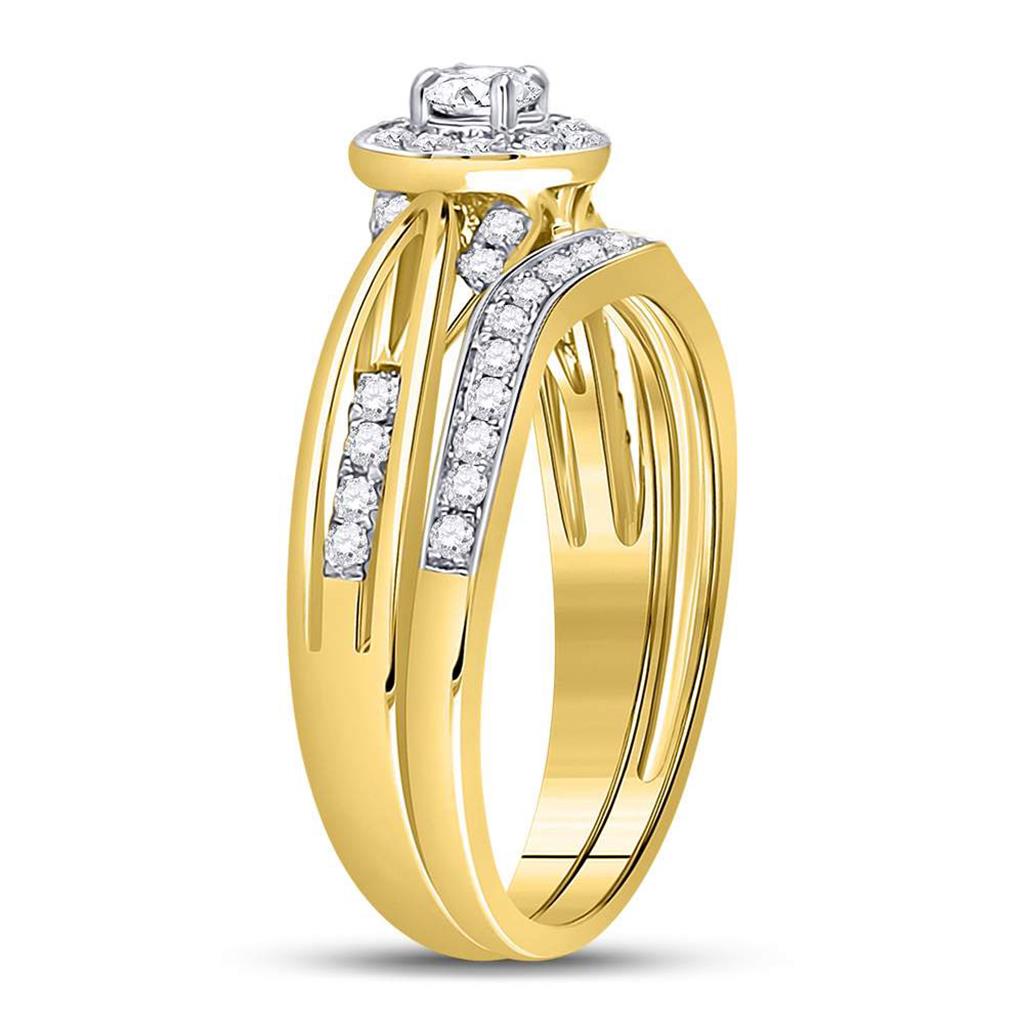 14k Yellow Gold Round Diamond Bridal Wedding Ring Set 1/2 Cttw