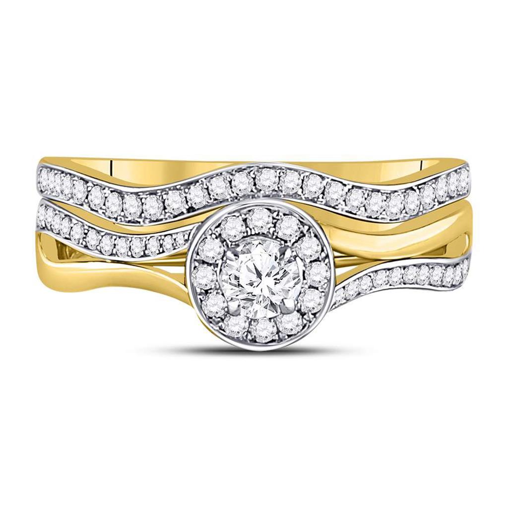 14k Yellow Gold Round Diamond Bridal Wedding Ring Set 1/2 Cttw