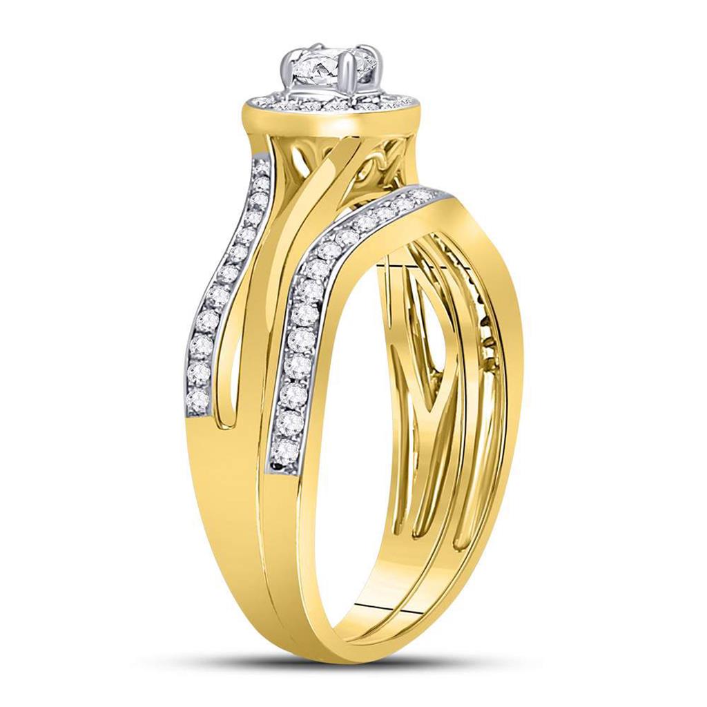 14k Yellow Gold Round Diamond Bridal Wedding Ring Set 1/2 Cttw