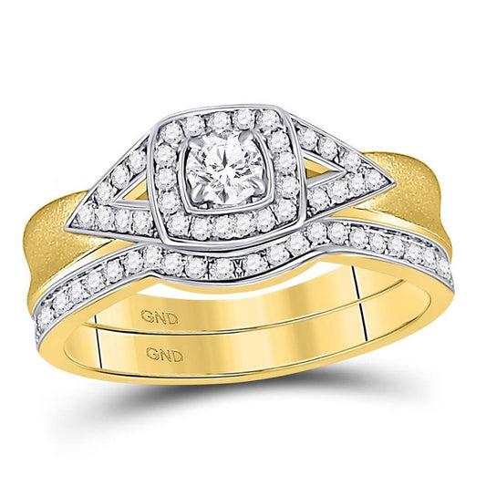 14k Yellow Gold Round Diamond Bridal Wedding Ring Set 1/2 Cttw