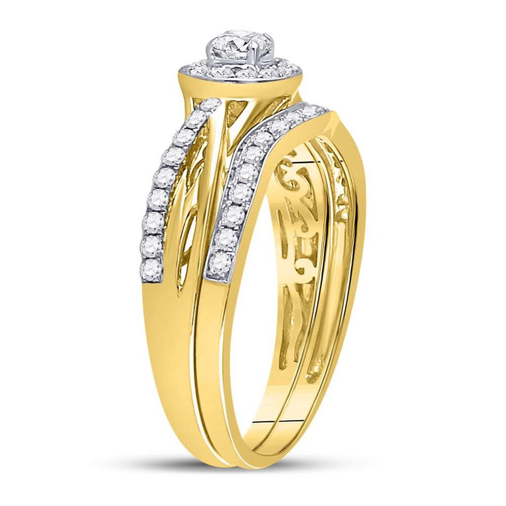 14kt Yellow Gold Round Diamond Bridal Wedding Ring Band Set 1/2 Cttw