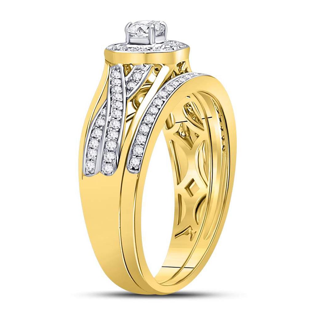 14k Yellow Gold Round Diamond Twist Bridal Wedding Ring Set 1/2 Cttw