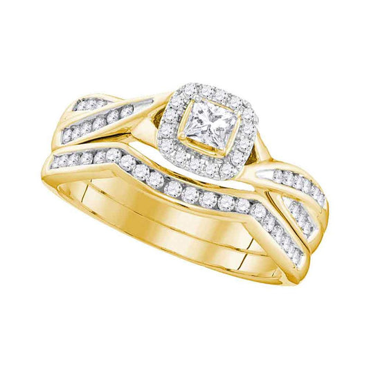 10k Yellow Gold Princess Diamond Bridal Wedding Ring Set 1/2 Cttw