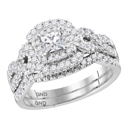 14k White Gold Princess Diamond Bridal Wedding Ring Set 1 Cttw (Certified)