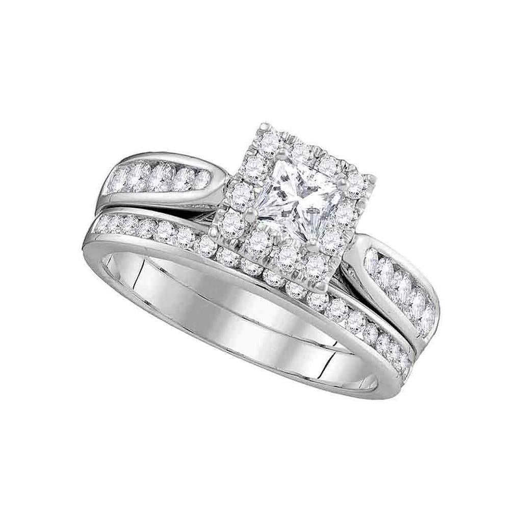 14k White Gold Princess Diamond Bridal Wedding Ring Set 1 Cttw (Certified)