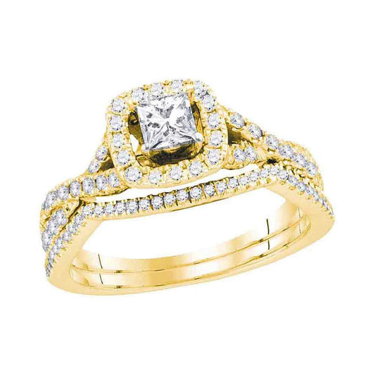 14k Yellow Gold Princess Diamond Twist Bridal Wedding Ring Set 1 Cttw (Certified)