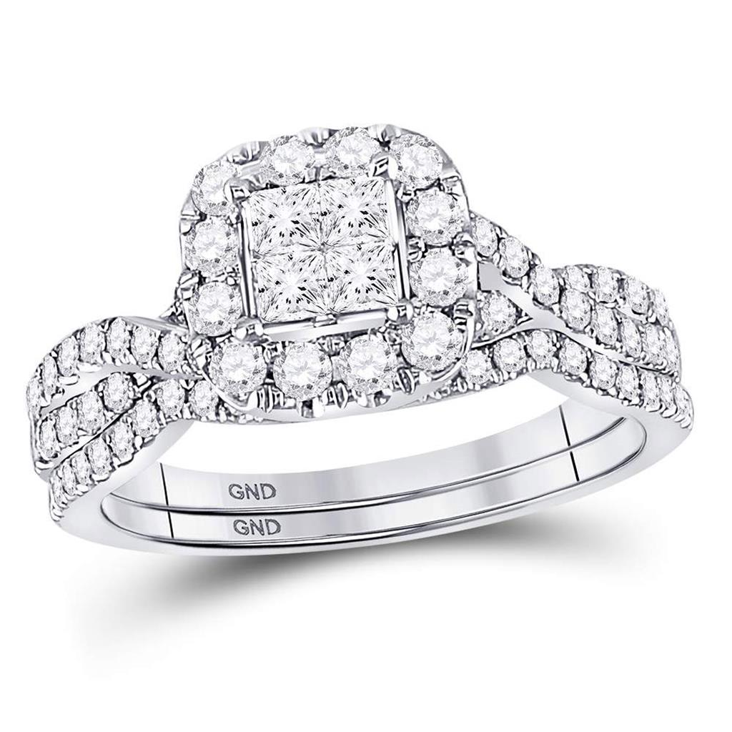 14k White Gold Princess Diamond Bridal Wedding Ring Set 1 Cttw