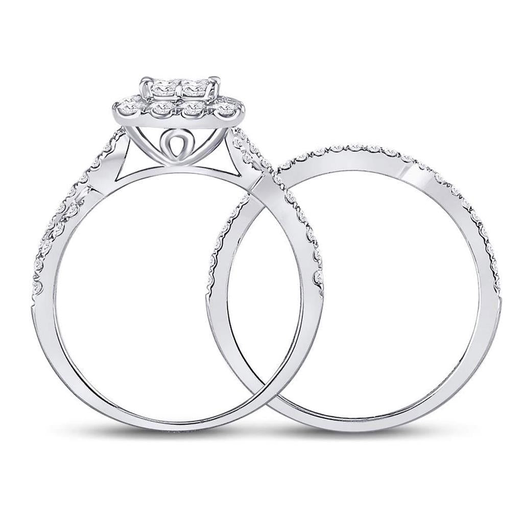 14k White Gold Princess Diamond Bridal Wedding Ring Set 1 Cttw