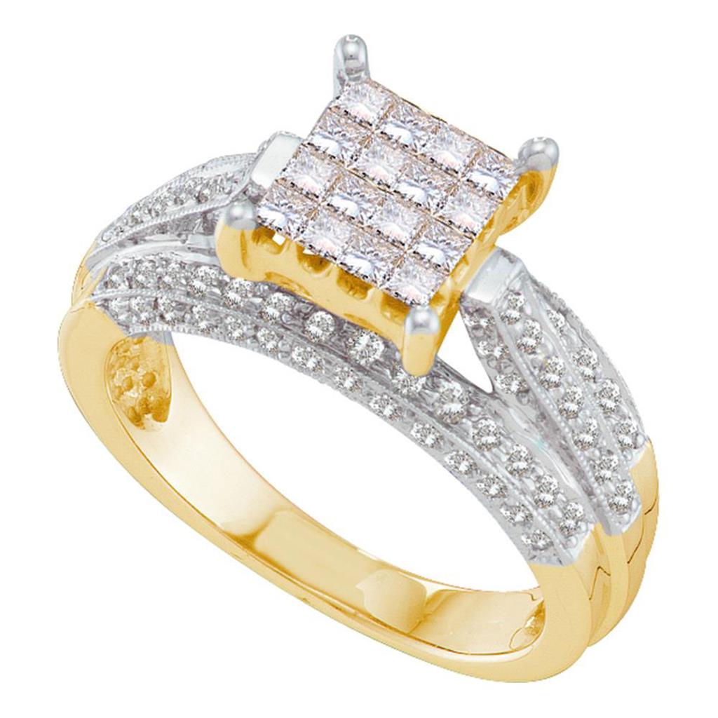 14k Yellow Gold Princess Diamond Cluster Bridal Engagement Ring 1 Cttw