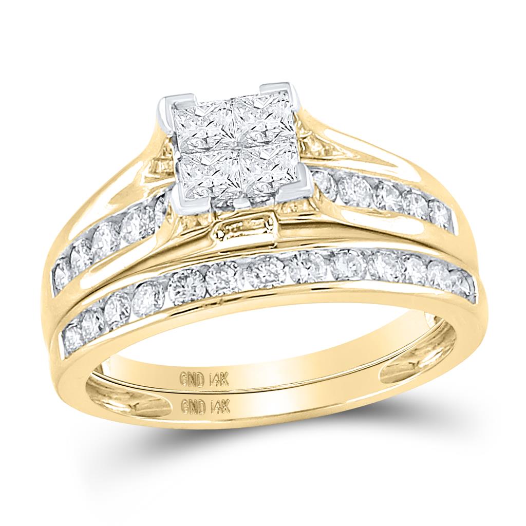 10k Yellow Gold Princess Diamond Bridal Wedding Ring Set 1 Cttw