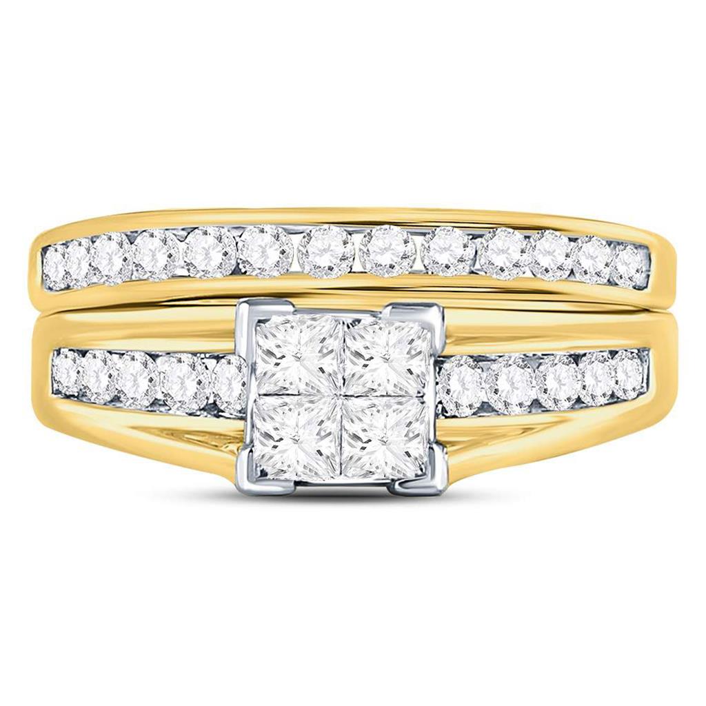 10k Yellow Gold Princess Diamond Bridal Wedding Ring Set 1 Cttw