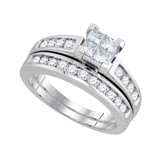 14k White Gold Princess Diamond Bridal Wedding Ring Set 1 Cttw